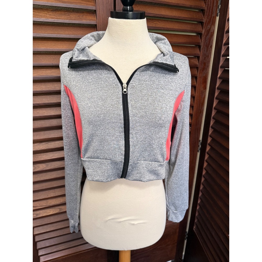 SHEIN Curve Womens 1XL Cropped Zip Up Jacket Gray Coral Activewear Sporty